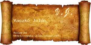 Vaszkó Jolán névjegykártya